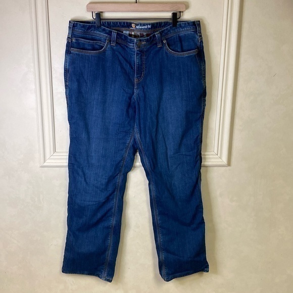 Carhartt Plaid Lined Relaxed Fit Jeans women’s size 18 - Picture 1 of 5